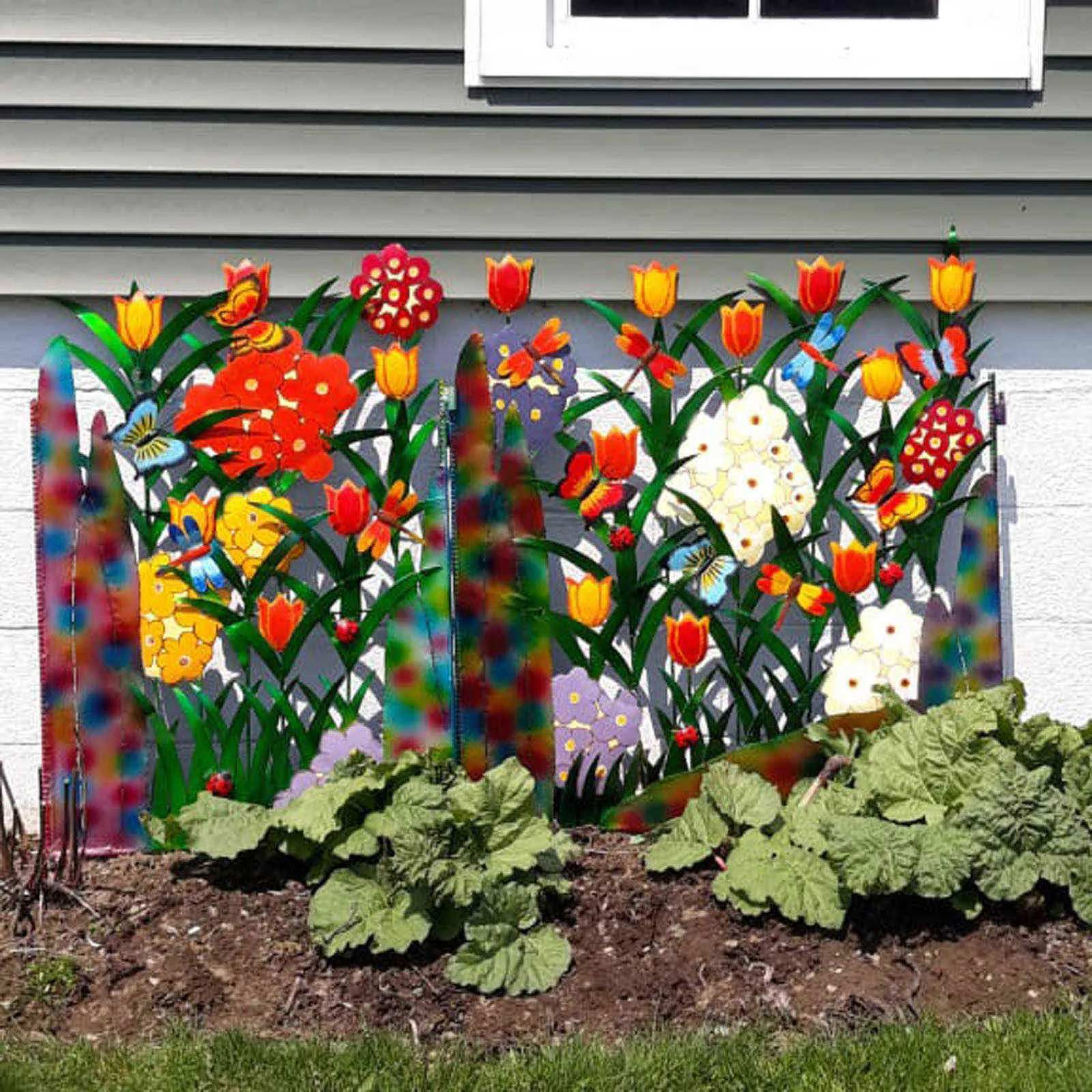 W19 Bunte 3-Panel-Schmetterlings- und Blumen-Gartenschutzwand aus Metall, Efeu-Zaunpaneel, künstliche Rankendekoration für die Gartendekoration im Freien Q290C