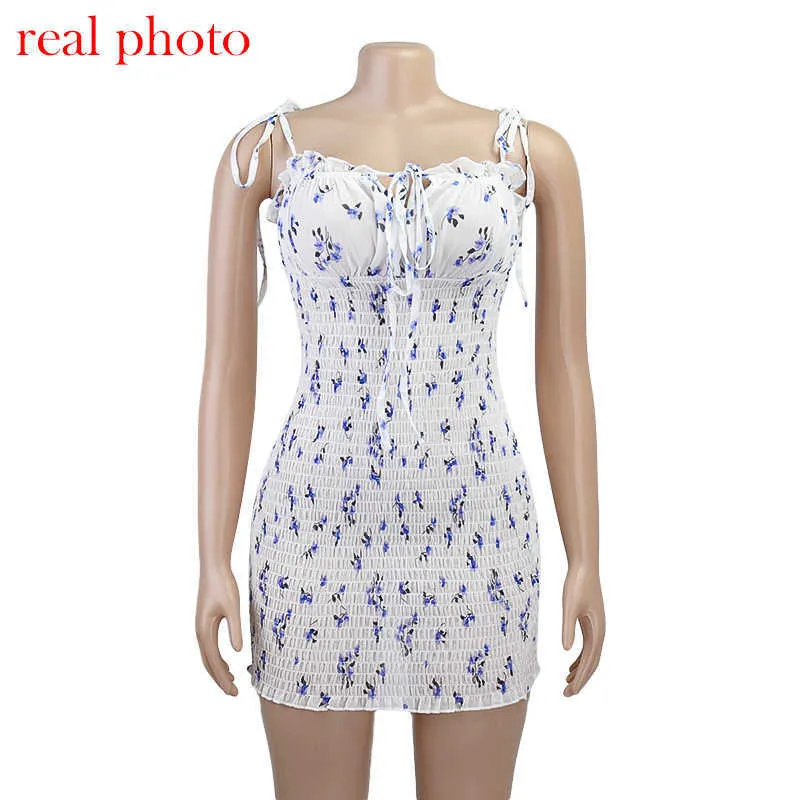 Kryptographische Mode Blumendruck Frauen Minikleider Urlaub Sommerkleid Sommer Sexy rückenfreies Kleid Böhmisches Minikleid mit hoher Taille Y0603