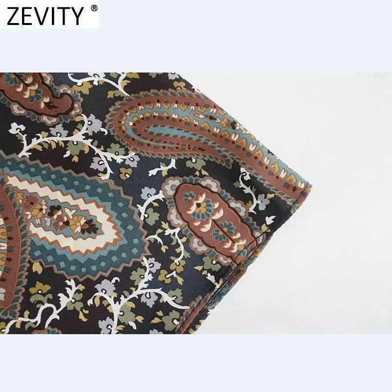 Zevity Women Vintage V Neck Cashew Nuts Print Elastic Waist Kimono Midi Dress Femme Retro Casual Slim A Line Vestido DS4828 210603