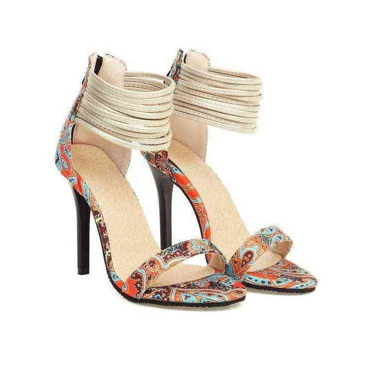 2022 Spring Style Round Head Open Toe Trip Belt Side Tomma Back Zipper Tunna Heel High-Heeled Sandals