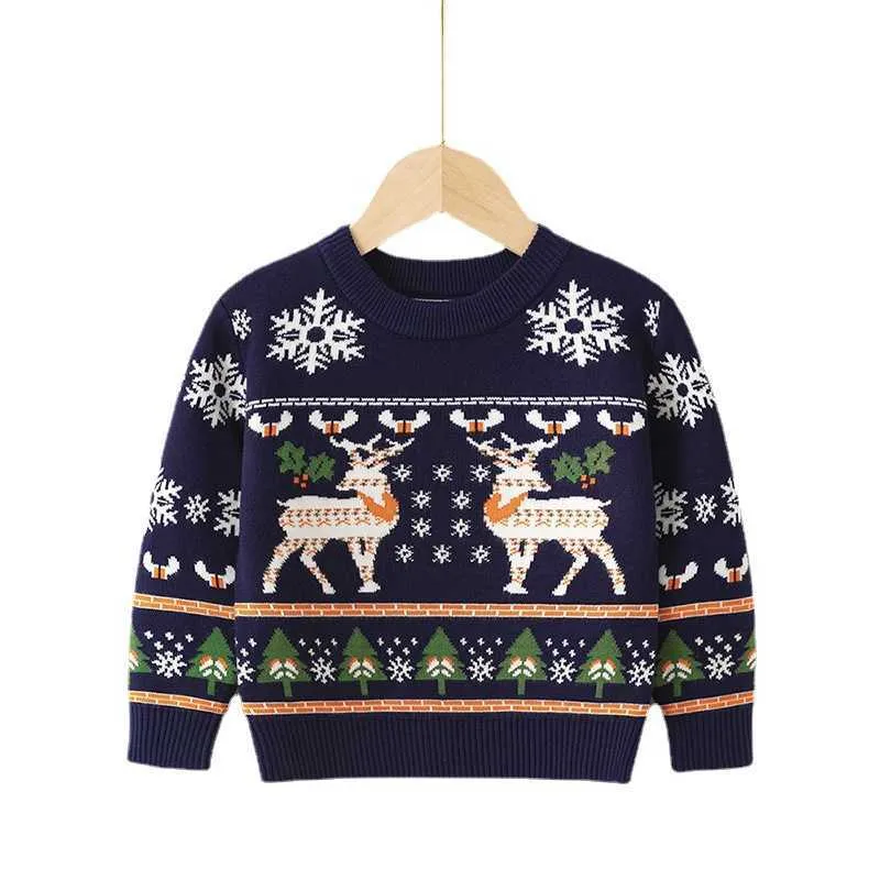 Flickor Boys Tröja Vinter Höst Barn Jul Elk Kläder Baby Tjej Knitwear Pullover Stickade Barn Skriv ut Varma Tröjor Y1024