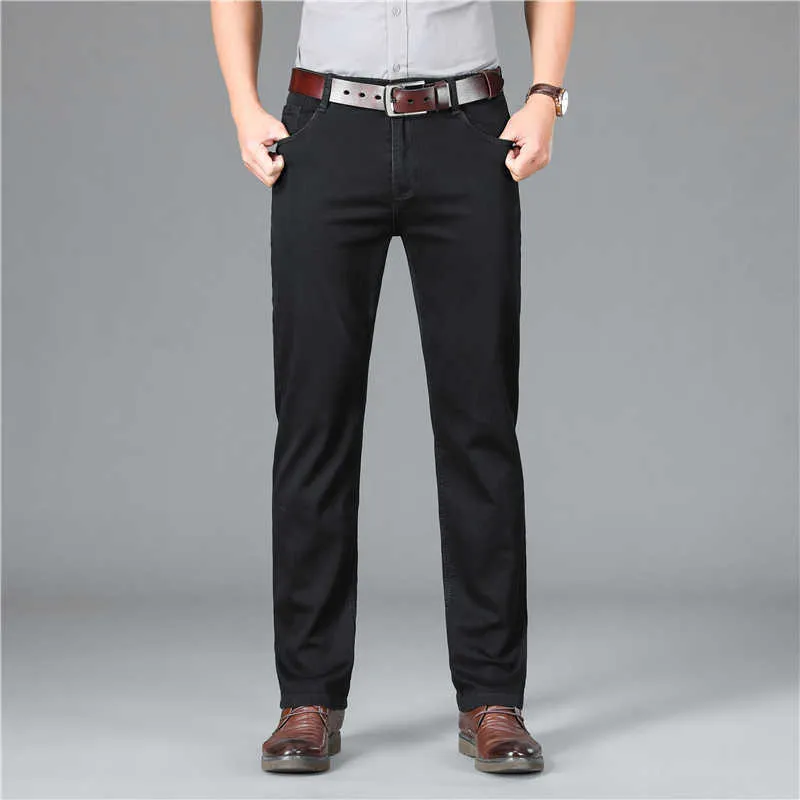 Shan Bao Pure Black Lightweight Droit Jeans Summer Classic Pocket Cuir pour homme Casual Dinim Denim Denim Denim 210531