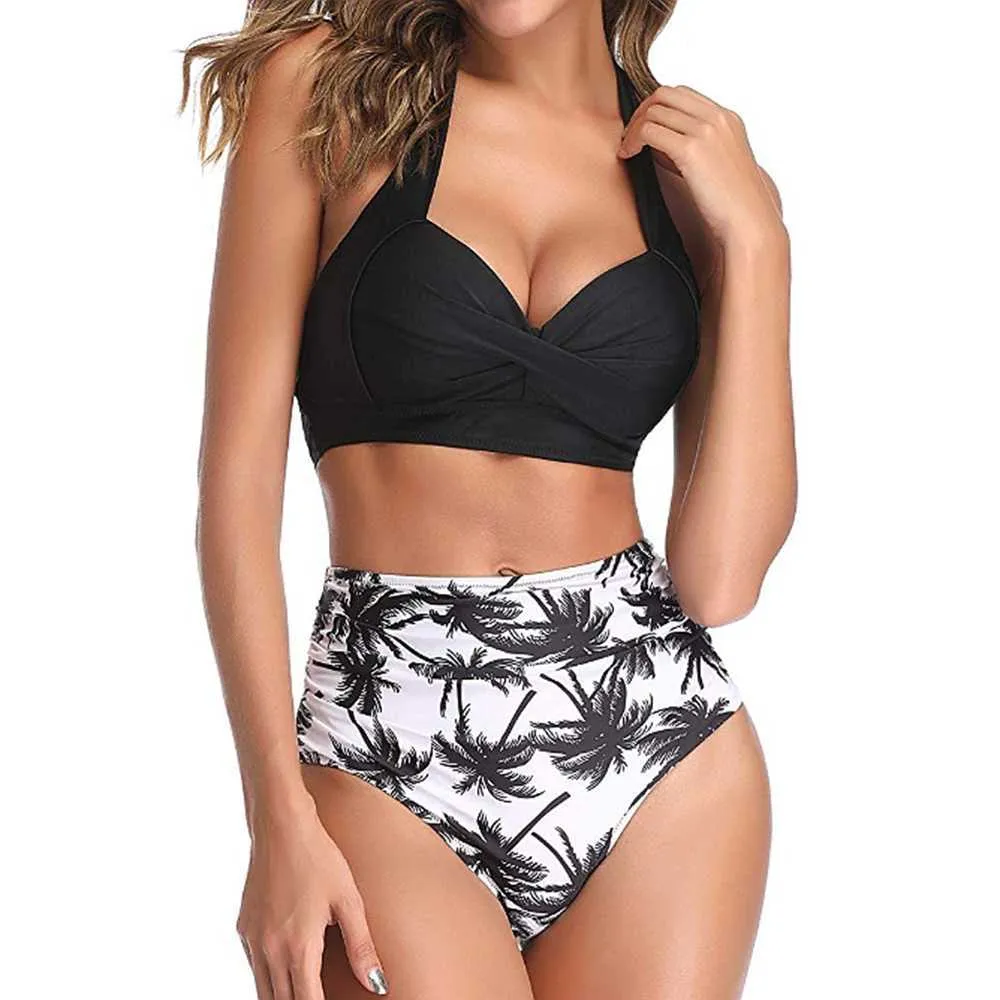 Ruched Lace High waist Brazilian bikini set swimwear women Bandeau swimsuit female Push up bathing suit bathers biquini 210604