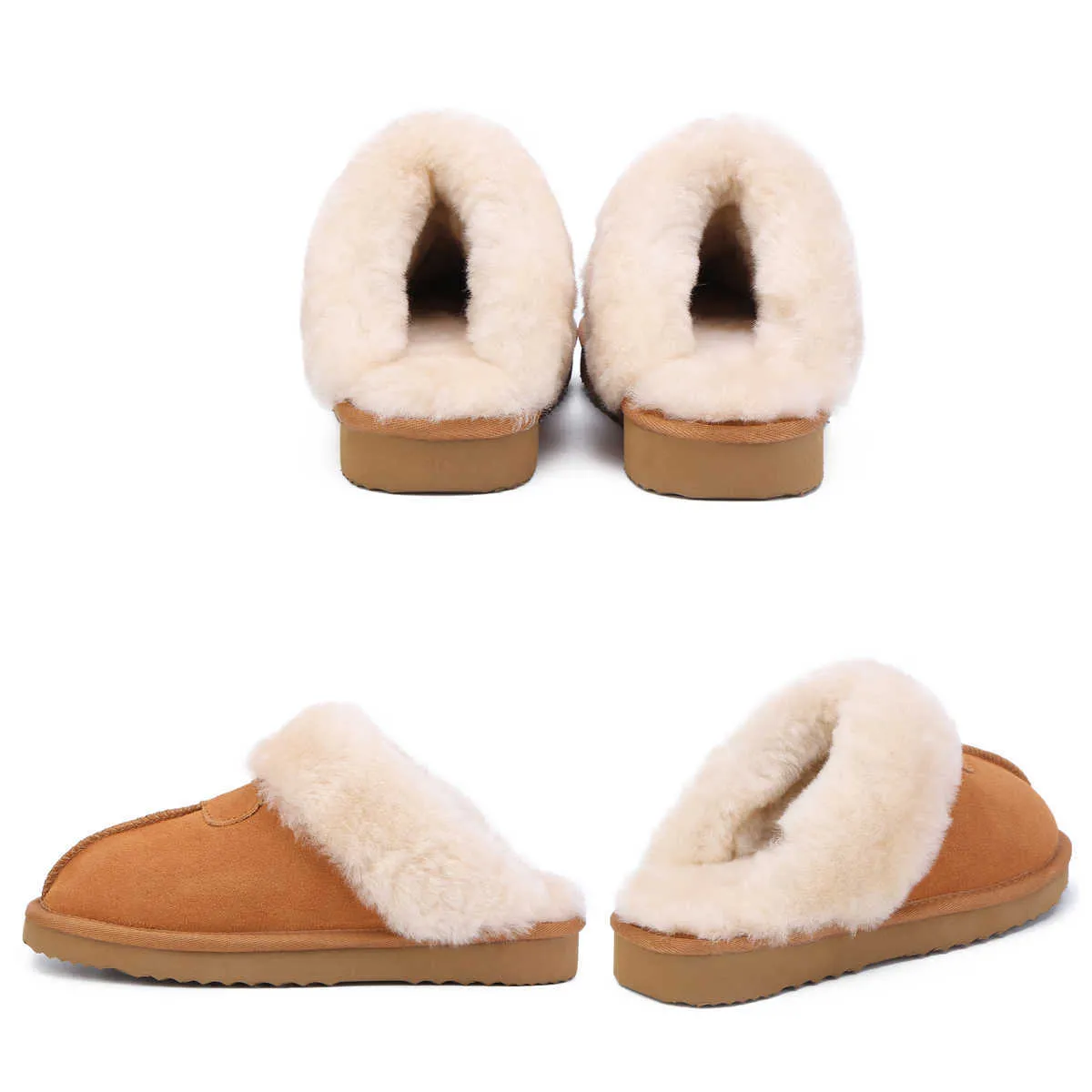 Véritable fourrure fourrure pantoufles pour femmes mode femme alpaga maison femme hiver peluche intérieur chaud maison chaussures peluche femme 210928