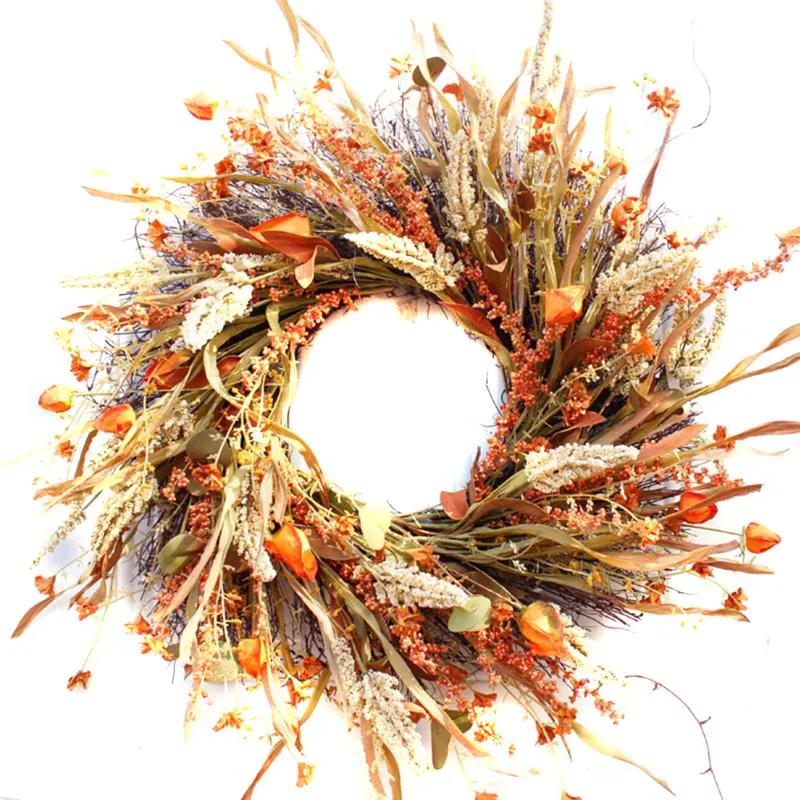 Decorative Flowers & Wreaths 62cm Fall Front Door Wreath Harvest Gold Wheats Ears Circle Garland Autumn For Wedding Wall Home Deco285L