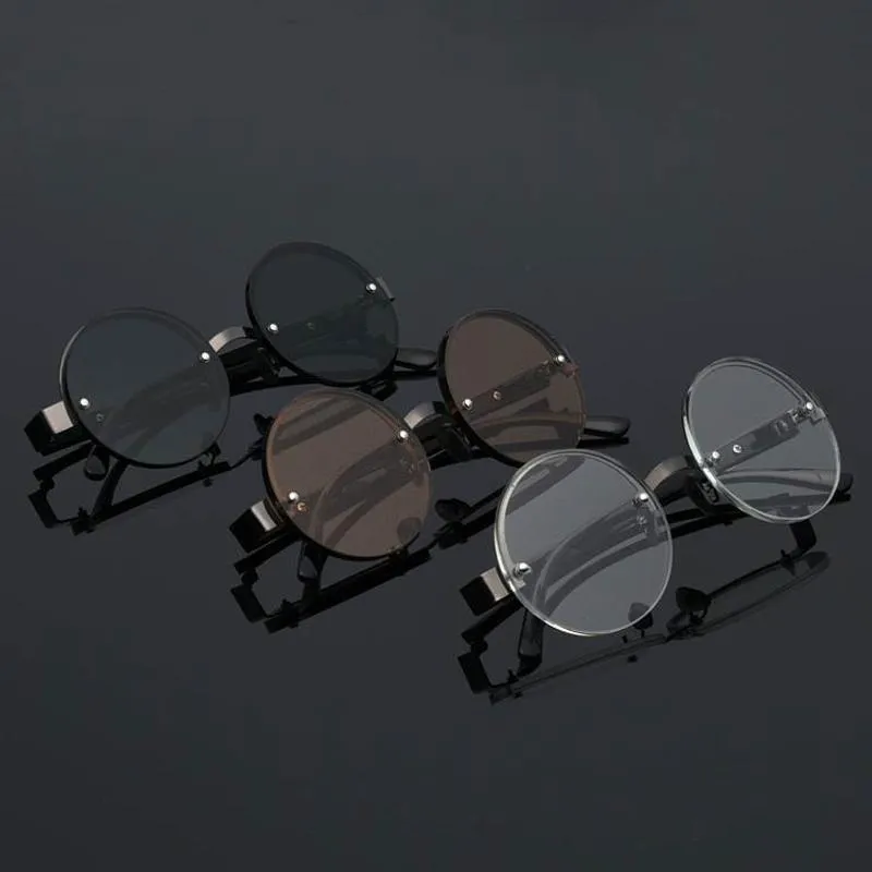 Óculos de sol retro redonda anti-fadiga de óculos de leitura homens homens chá lente claro lente vidro Presbyopia frame diopture 1 0-4 02948