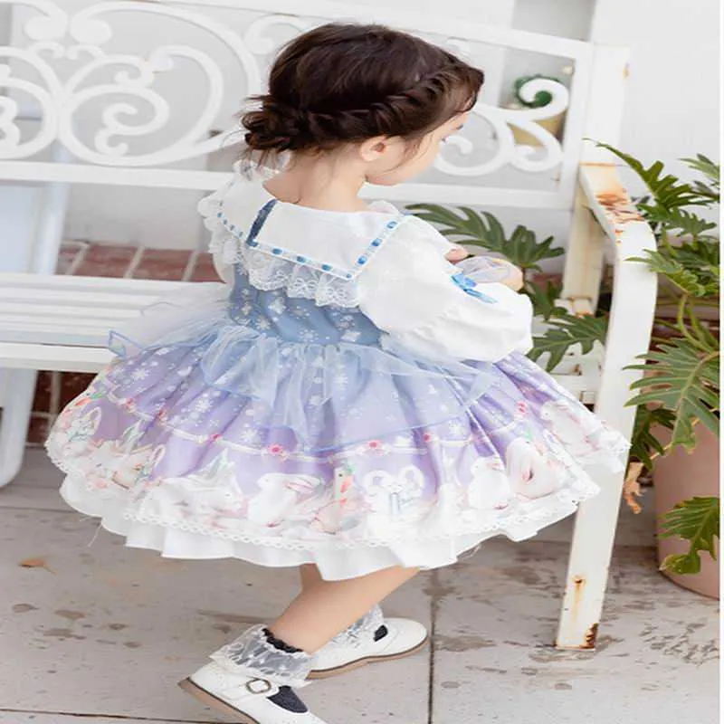 スペイン風の子供の子供たちのドレスの女の子の誕生日パーティープリンセスロリータボールガウンベビー服E5326 210610