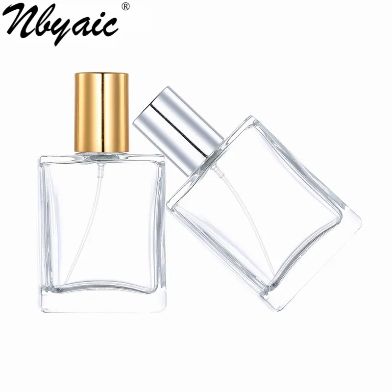 Perfume replacement bottle, gold and silver straight cover, 30ml, 50ml portable transparent glass bottle, spray bottle