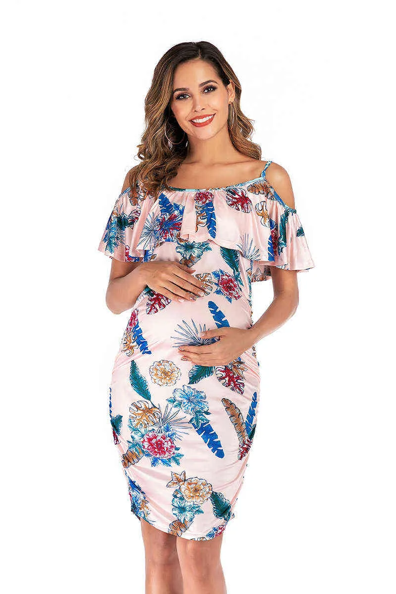 Vestidos de maternidad para mujer fuera del hombro vestidos de embarazo con volantes sin hombros mujeres vestido ajustado verano embarazada para damas G220309