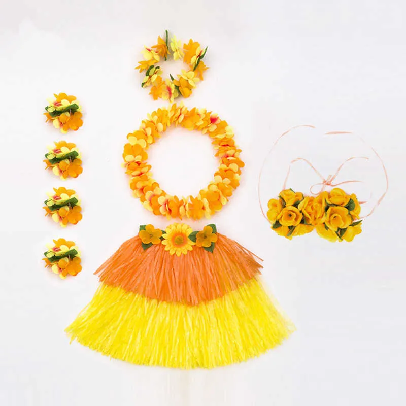 Enfants Hawaii Hula Robe Herbe Jupes Enfants Hula Jupe Costumes Hawaïens Bandeau Guirlande Guirlande Fête Hawaïenne Décoration 210610