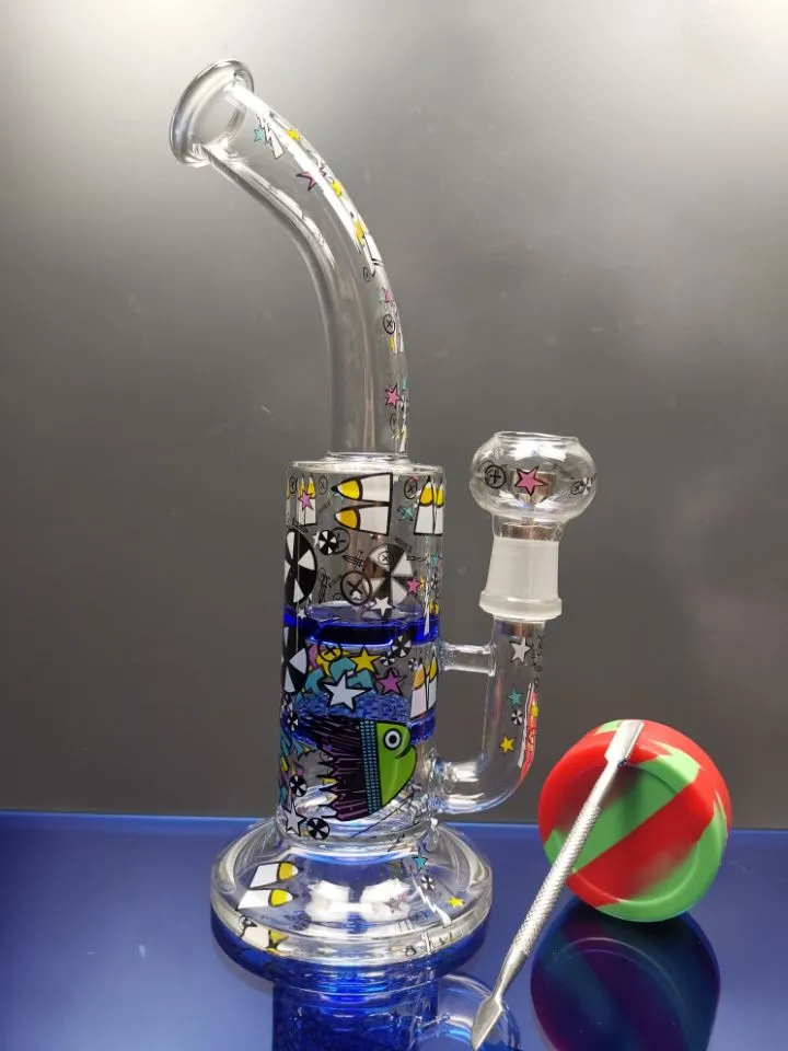 Bang en verre avec autocollant de couleur turbine en nid d'abeille perc tuyau d'eau en verre dab rig avec clou en titane joint de 18,8 mm cheechshop