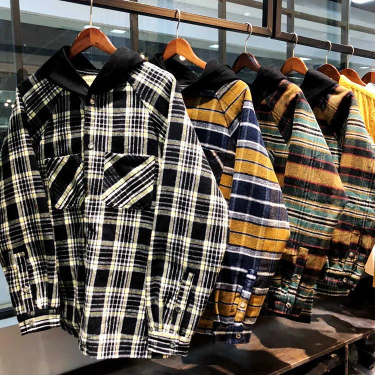 Heren Jassen Geweldig uitziende Wauw Meichao West-bank Verdikt Mached Flanel Warme Zand Katoen Hooded Plaid Shirt Style Jas