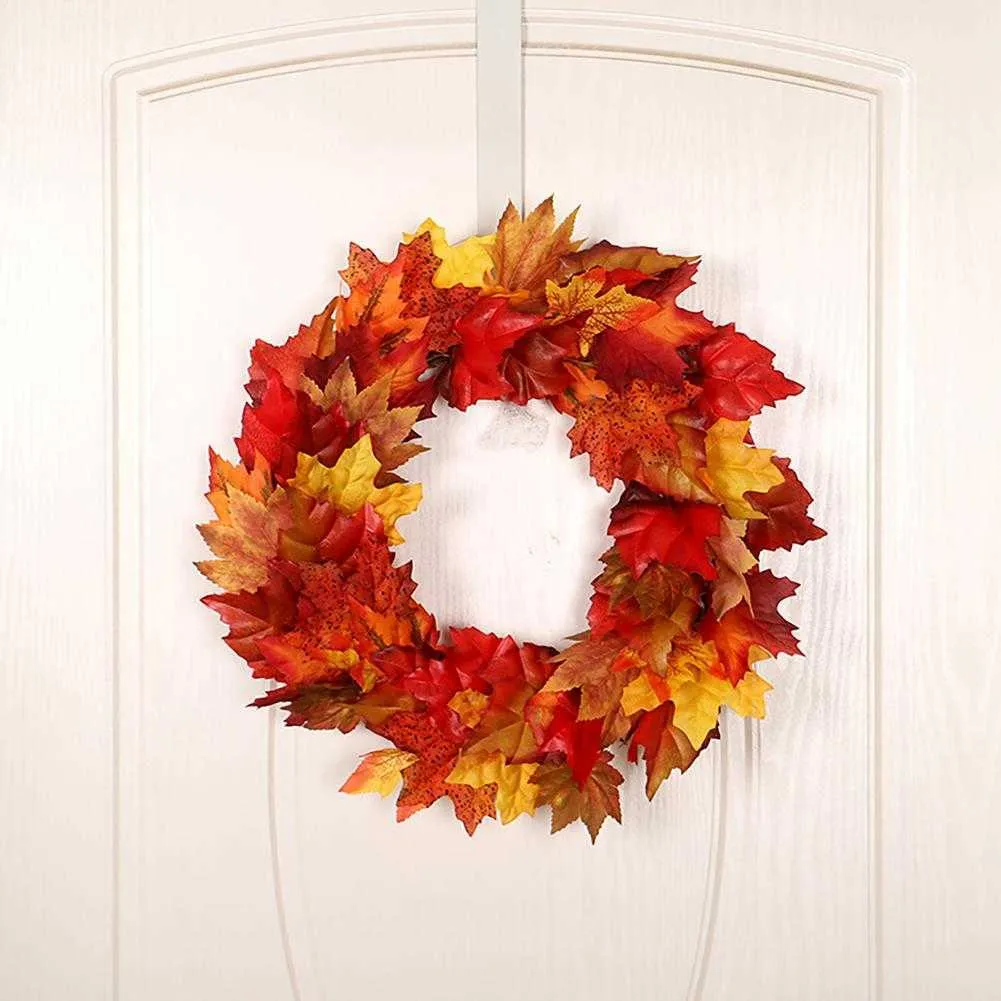 Simulation citrouille Berry feuille d'érable couronne porte décorative suspendue festival de récolte automne couleur feuilles d'érable couronne décor à la maison Y0901