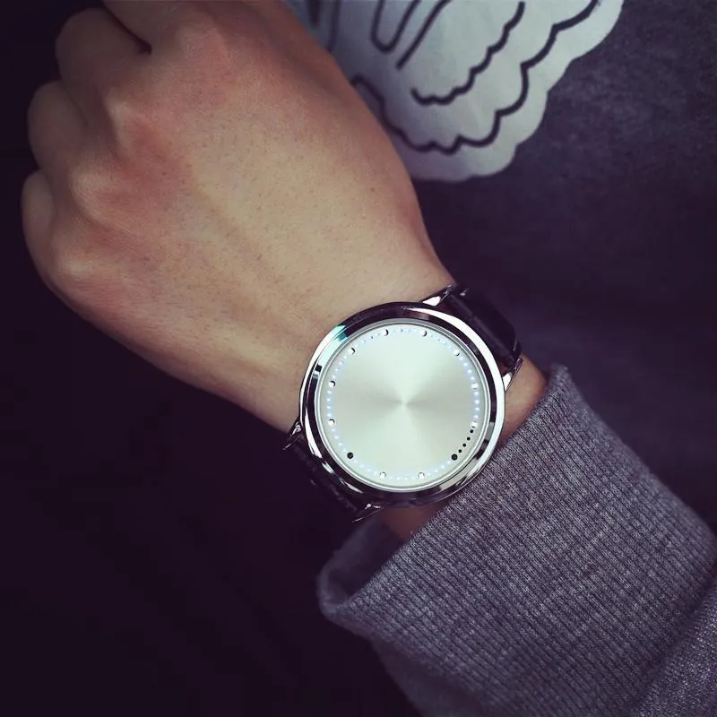 Mens Watches Top Creative Personality Minimalistic Leather Waterproof LED Quartz Wrist Watch Male Clock Wristwatches265w