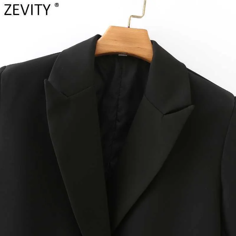 Zevity Femmes Mode Manches courtes Montage Blazer Manteau Bureau Dames Poches Costumes décontractés Double boutonnage Chic Summer Tops CT672 211019