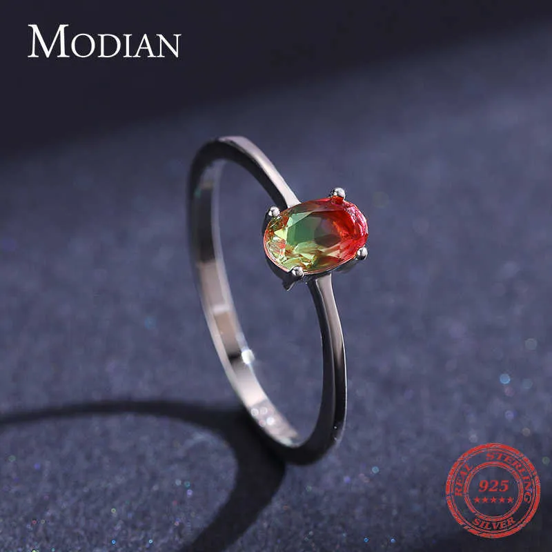 Modian 925 Silver Silver Colorful pasmelon tourmaline anneaux pour femmes Fashion Finger Band Bijoux de style coréen Anel 21061211F