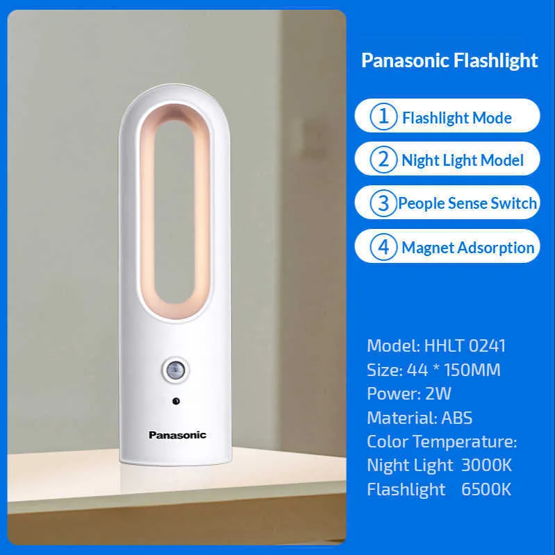 Panasonic mini lanterna led sensor luz de acampamento usb recarregável adsorção magnética luz noturna p08245802617