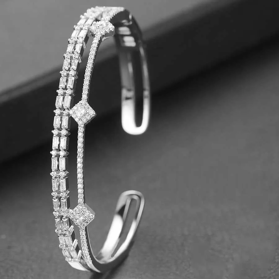 Godki trendig lyx staplable armband manschett för kvinnor bröllop full cubic zircon crystal cz dubai armband party smycken2019 Q0720