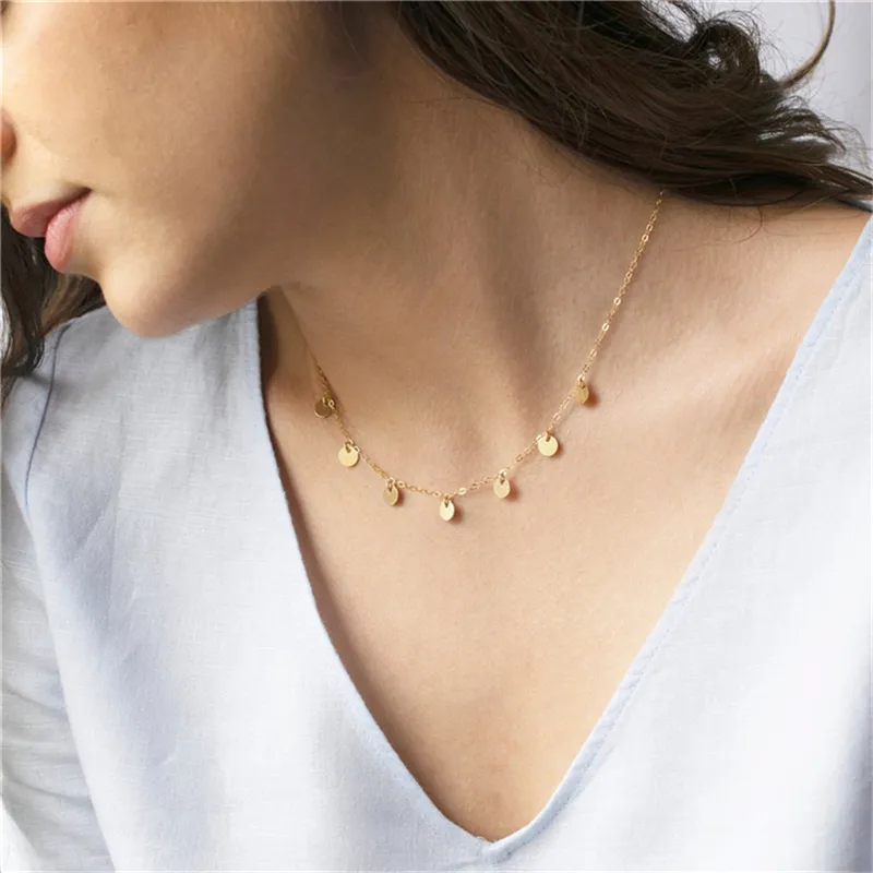14K złoto wypełnione monety naszyjnik ręcznie robione biżuteria boho choker wisiorki minimalizm collier femme kolye collares kobiety