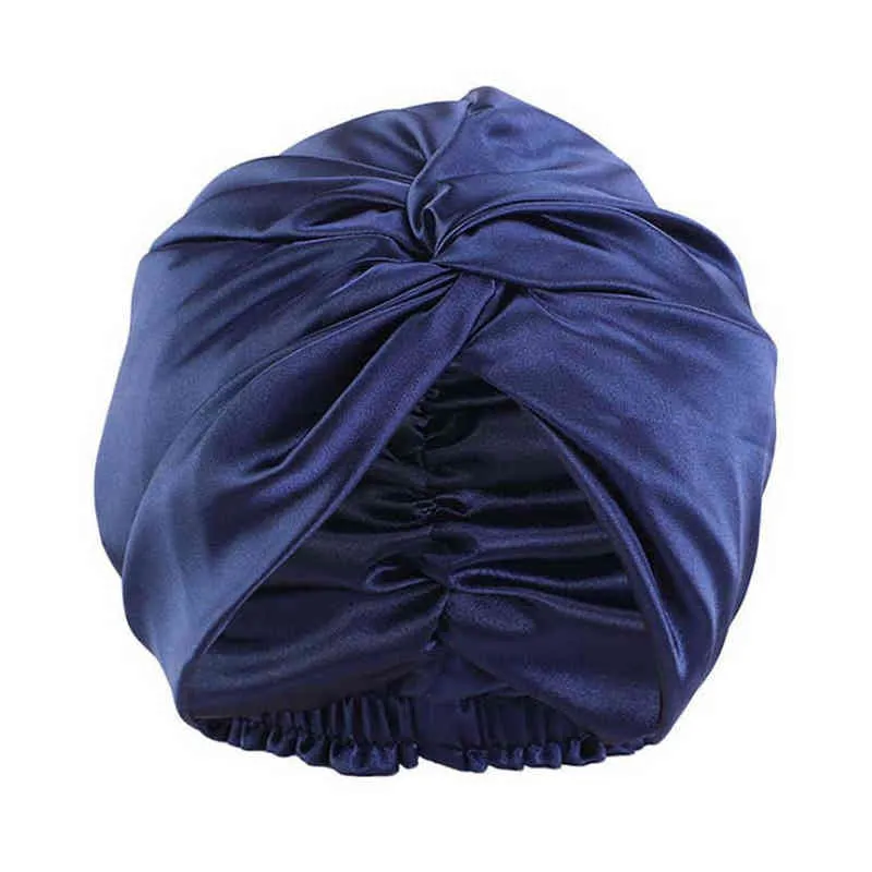 100% Double Silk Sleeping Cap Night Sleep Cover for Women with Elastic Ribbon Hair Care Long 211228