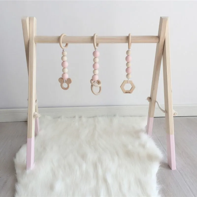 Cadre de jeu de gymnastique pour bébé de Style nordique en bois pour bébé pépinière sensorielle anneau-jouet à tirer 210320