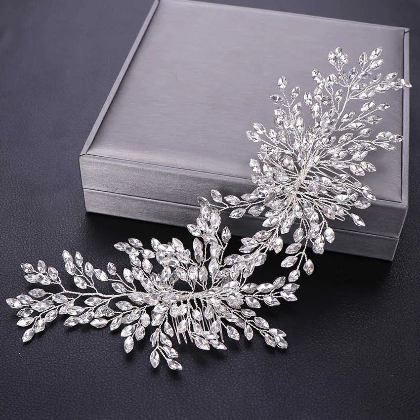 Vrouwen Kammen Bruiloft Haaraccessoires Tiara Parel Strass Zilver Kleur Bruids Haar Ornament Bloem Hoofd Sieraden Hoofdband X0625