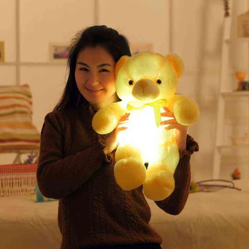 Noel Aydınlık Peluş Oyuncaklar Light Up LED Renkli Parlayan Teddy Bear Doldurulmuş Hayvan Çocuklar Bebek Hediye İçin Çocuk Kız 30CM Y211119