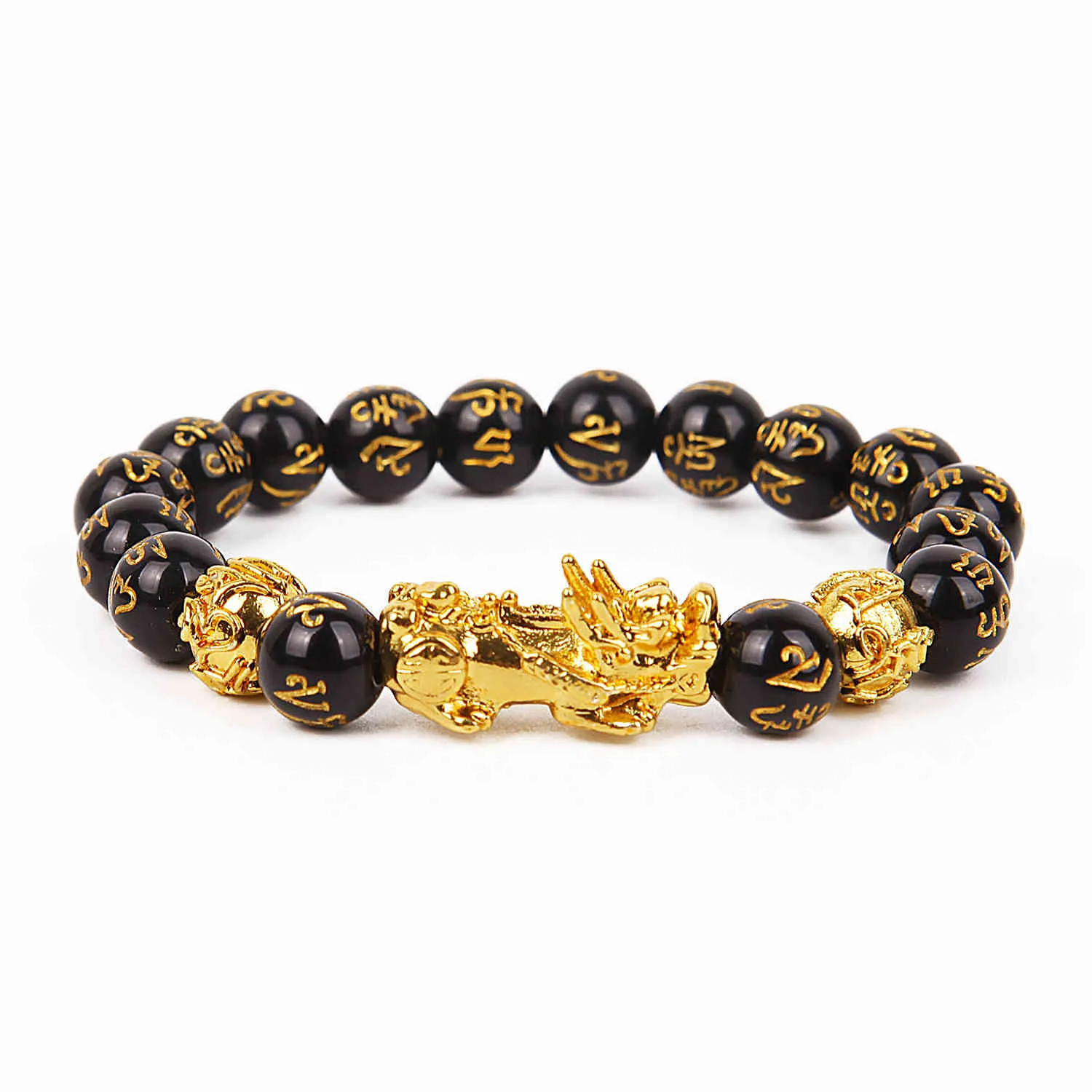 Feng Shui Pietra di Ossidiana Perline Bracciale Donna Bracciale unisex Oro Nero Pixiu Wealt Buona fortuna Bracciali donna