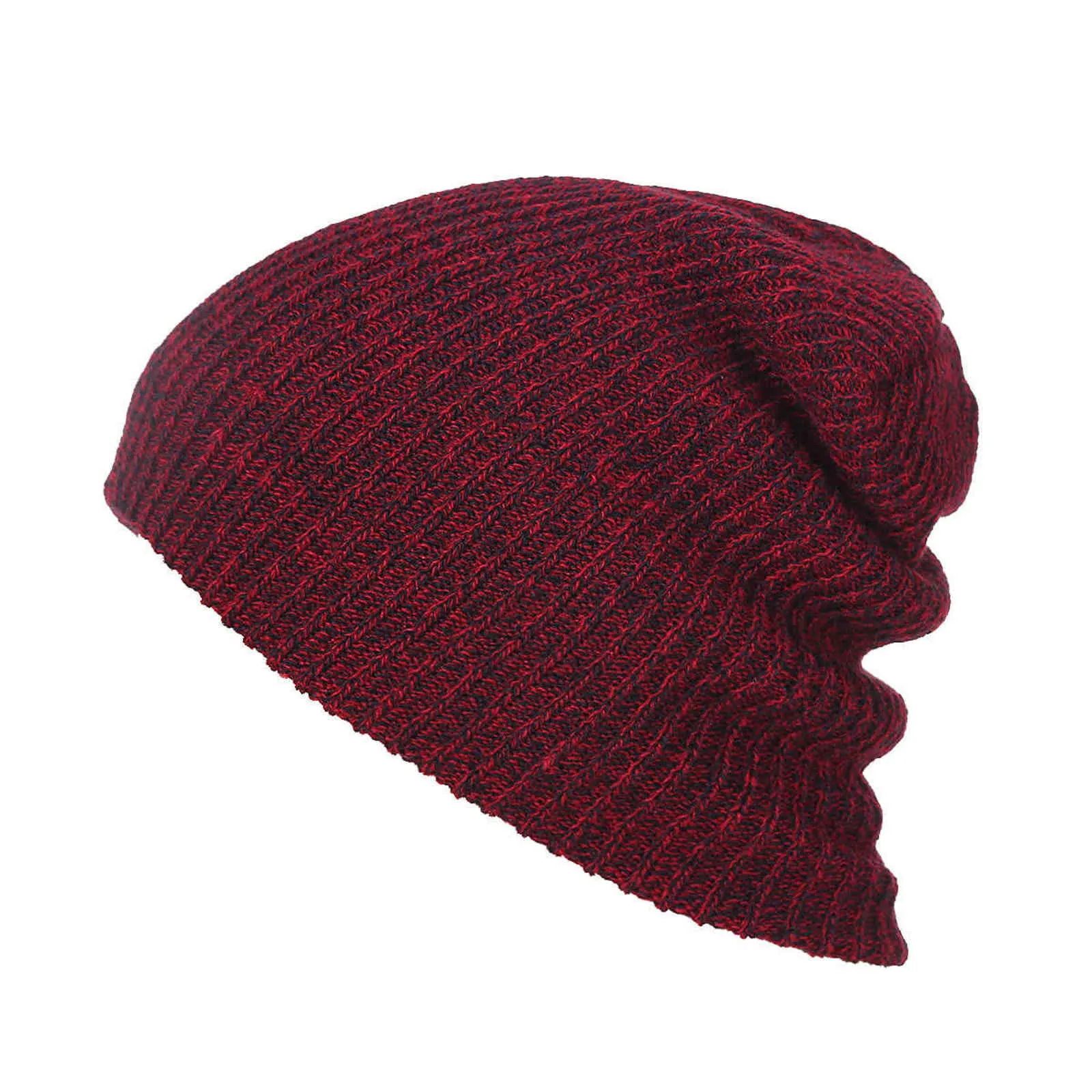 Unisex stickning hatt avslappnad män vinter varm baggy beanie solid färg kvinnor vanlig mjuk skid slouchy cap y21111