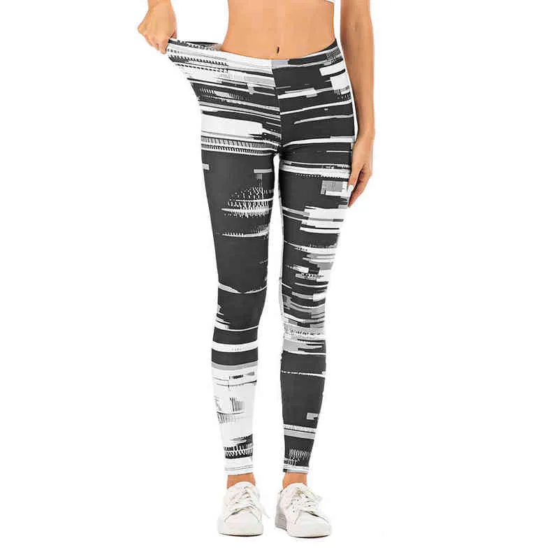 Donne sexy di marca Legging stampa foglia Leggins fitness Moda legins sottili Leggings a vita alta Pantaloni donna 211204