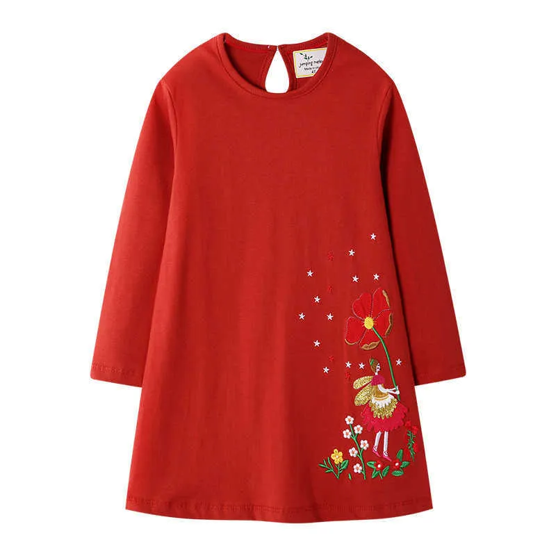 Jumping Meters Dresses Girls Clothing Long Sleeve Princess Christmas Embroidery Flowers Fashion Costume Baby 210529