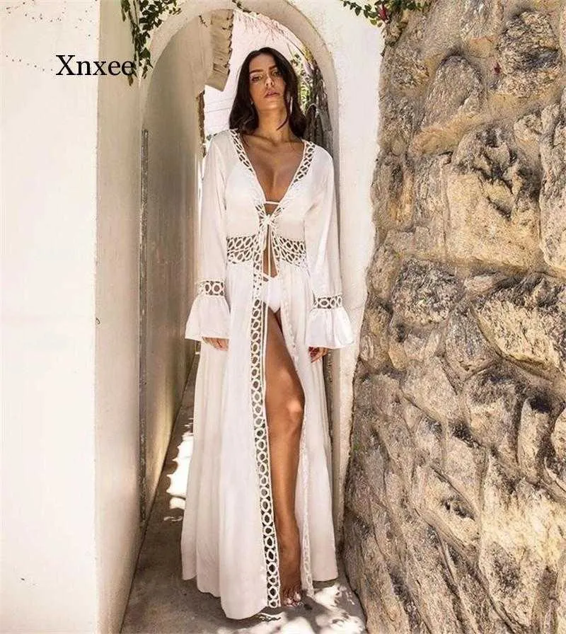 Costume da bagno Bohe Cover Up Tunica lavorata a maglia all'uncinetto Abito lungo da spiaggia Bikini Cover Up Swim Vacation Robe Abbigliamento da spiaggia 2021 X07161849535