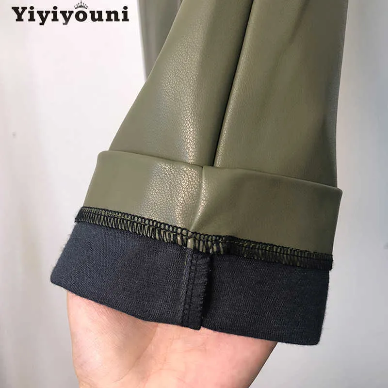 Pantaloni in pelle PU a vita alta Yiyiyouni Pantaloni dritti con cerniera casual da donna Tasche bianche nere Donna 210925