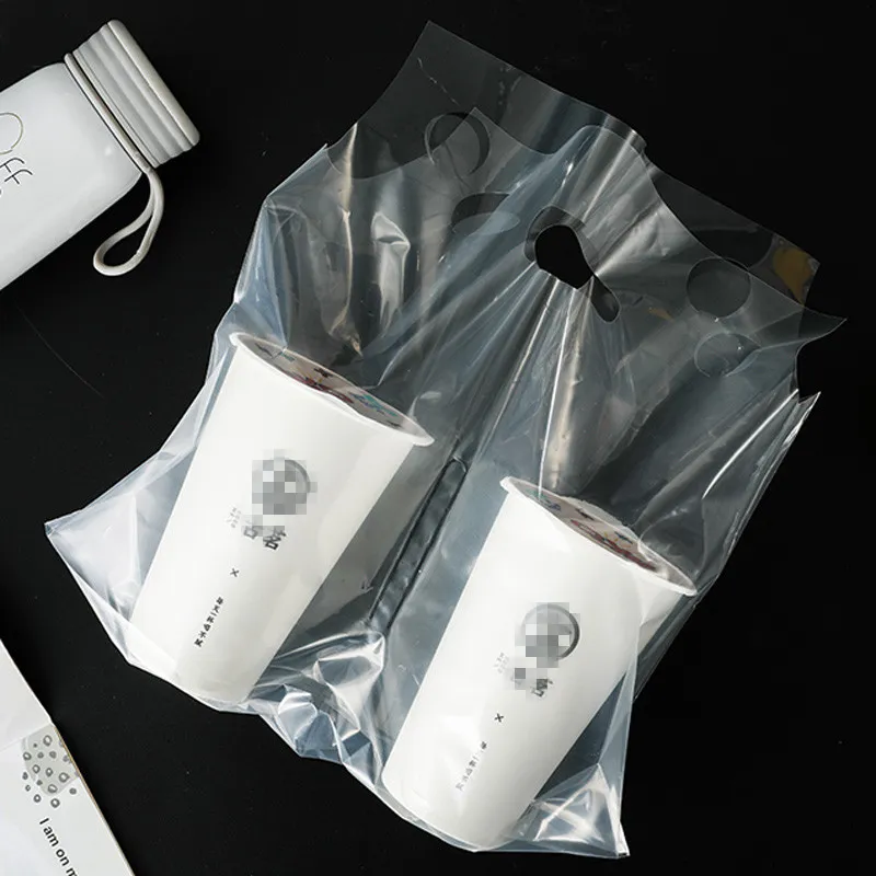 / lote sacos de plástico transparente único copo duplo bolso portátil saco de plástico café leite chá bebida bolsa descartável
