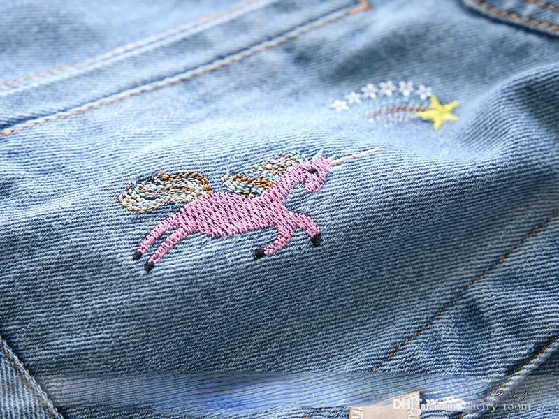 Automne Girls Cartoon Denim Coat Fashion Fall Fall Kids Rainbow Unicorn Broidered Casual Cowboy Jacket Enfants Animal Outwear Tops S15824761