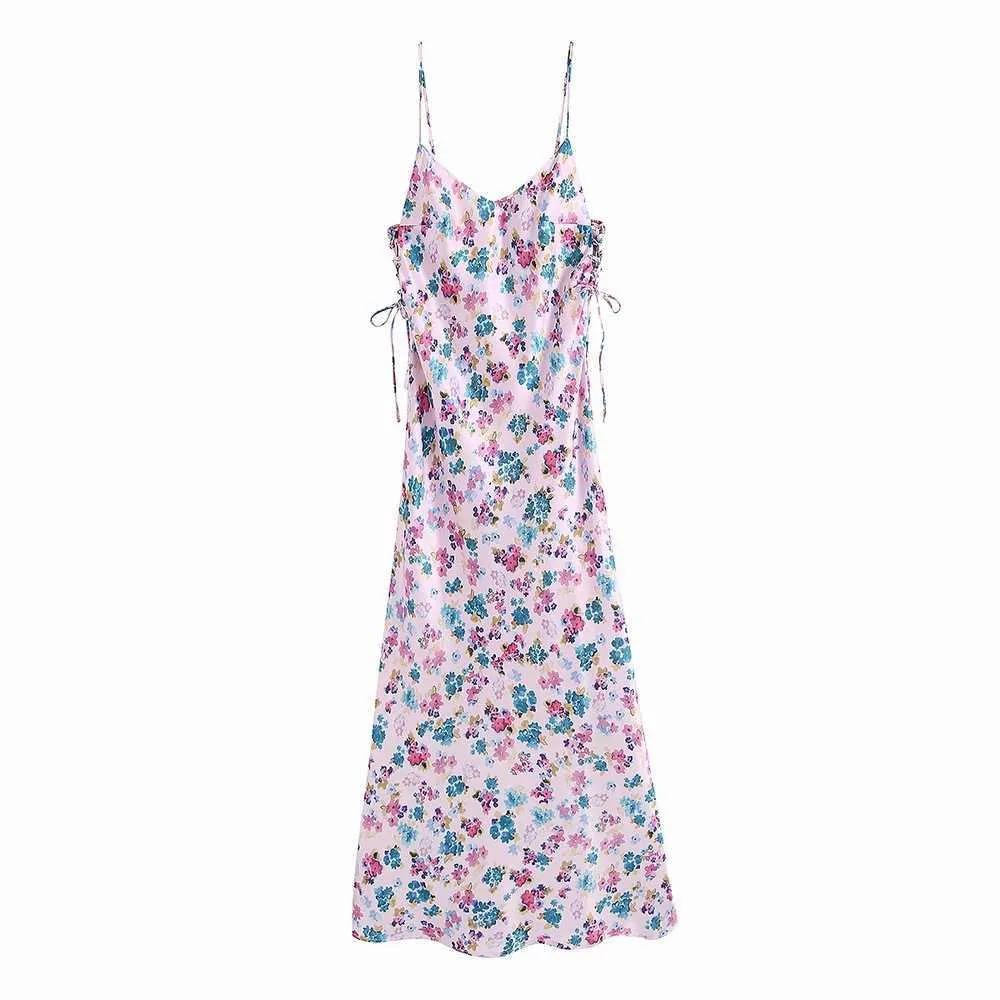 여성 여름 드레스 패션 스파게티 스트랩 플로랄 프린트 MIDI SUNDRESS 210602