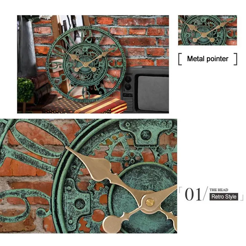 Wanduhren Uhr Wasserdicht Harz Material Mit Kupfer Farbe Outdoor Wohnzimmer Schlafzimmer Studie Büro Retro INTE99228U