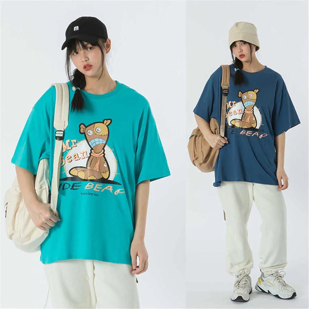 Tshirt Hommes Drôle Ragged Bear Doll Été À Manches Courtes Imprimé Tee Surdimensionné Coton Casual Harajuku Streetwear Top T-shirts Hommes 210601