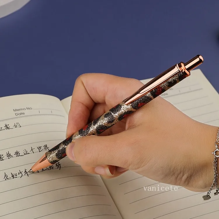 Leopard Ballpoint Pens Retractable metal pen 1.0mm wholesale gifts Home School Office Supplies T2I53396