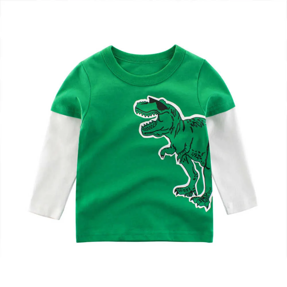 Arrivée printemps et automne enfant en bas âge garçon enfants dinosaure imprimé t-shirt à manches longues pour jaune vert couleur 210528
