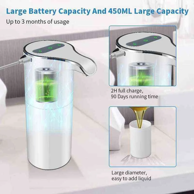 Distributeur de savon automatique 15 oz/450 ml moussant sans contact - pompe à mousse étanche rechargeable 211206