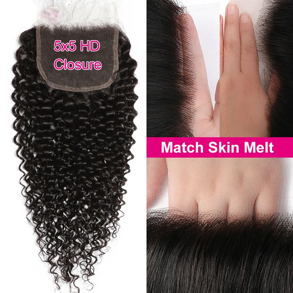 Wholesale Hair Curly 5x5 HD Lace Closure Brazilian Remy Human Hair 