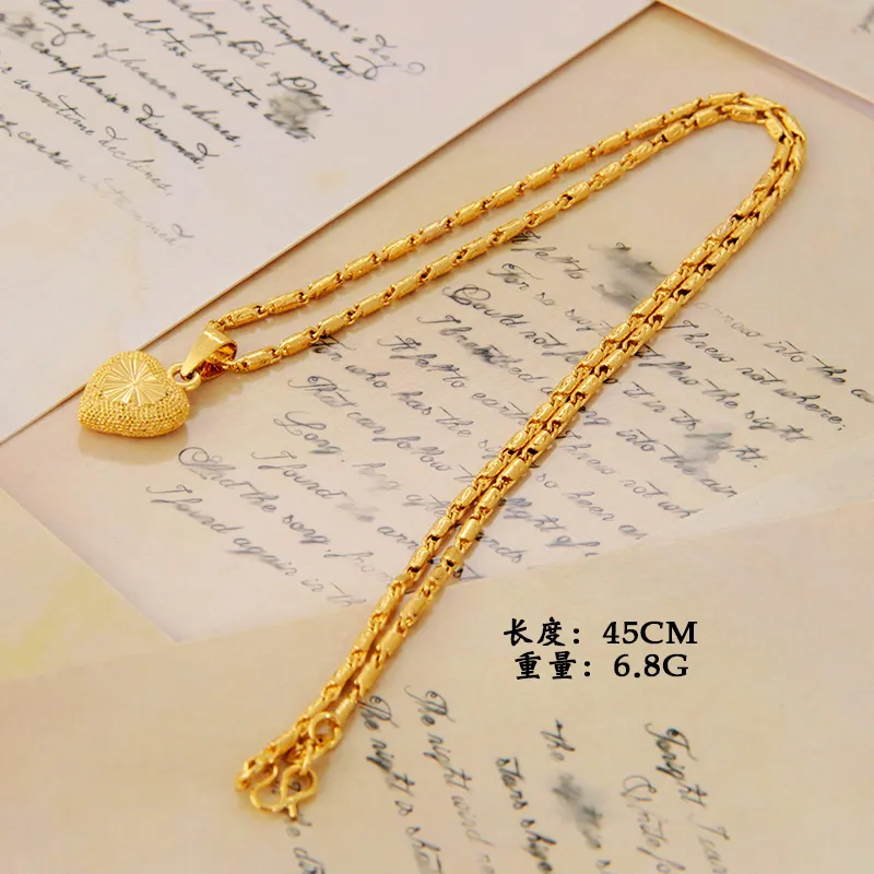 Heart Shape 24k Yellow Gold Plated Pendant Necklace For Women Love Clavicle Chain Valentine's Day Fine Jewelry 220222