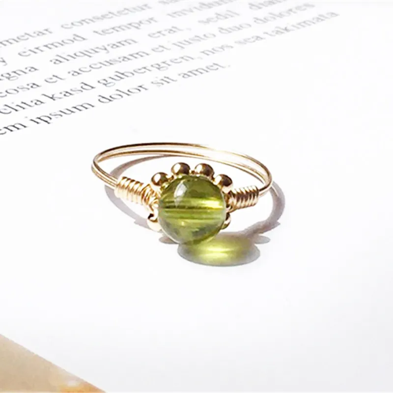 Bague en pierre de naissance remplie d'or 14 carats, bijoux en Olivine naturelle, jointure faite à la main, Mujer