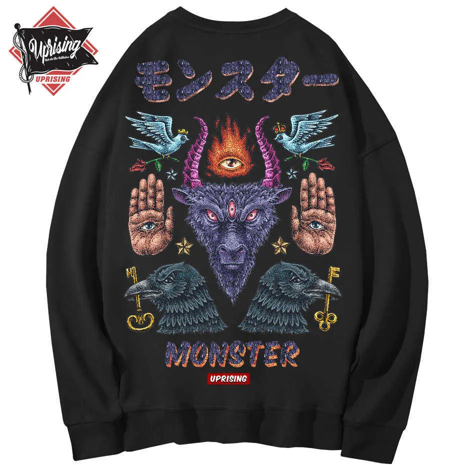 Hoodies, Sweatshirts Monster Langarm Street Fashion Marke Persönlichkeit Joint Hip-Hop Motorrad 210813