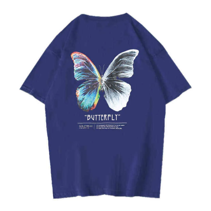 Hip Hop Oversize T Shirt Men 2021 Streetwear Harajuku Color Butterfly Tshirt Short Sleeve Cotton Loose HipHop T-Shirt Plus Size G1217