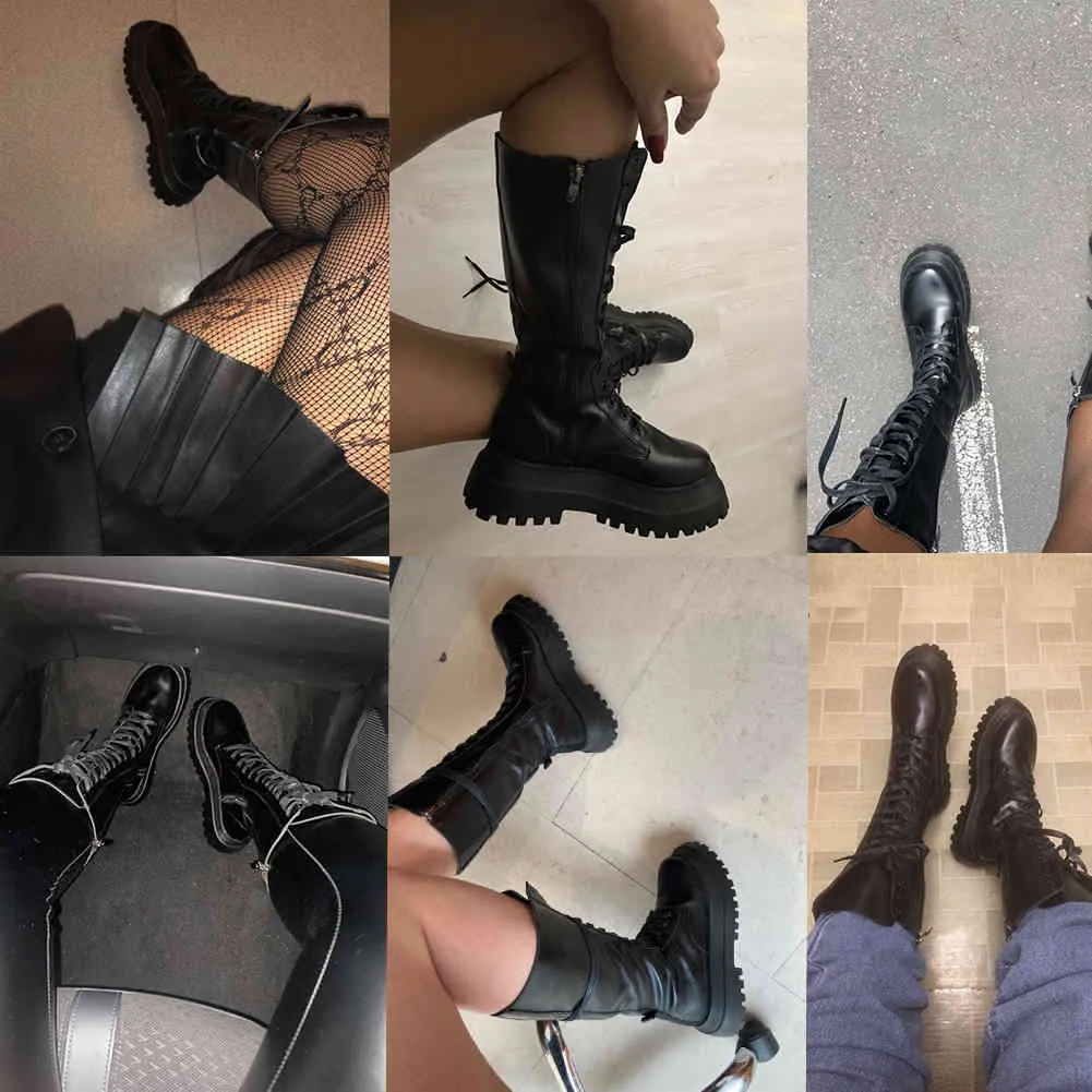 RIBETRINI 2020 automne nouveauté marque de luxe Design mi-mollet bottes femmes Cool haute plate-forme bottes chaussures à semelles compensées femme K78