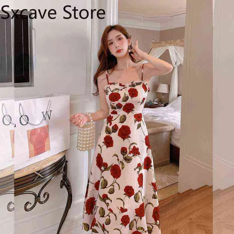 Vintage francês Midi vestido mulheres manga longa doce vestido floral noite retrô elegante um pedaço vestido coreano 2021 outono y1204