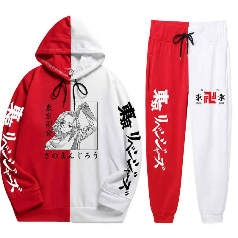 Mode été 2 pièces ensembles Anime Tokyo Revengers imprimer ensembles de sweats à capuche lâche simplicité Patchwork sweat à capuche mince + pantalon Patchwork G1217