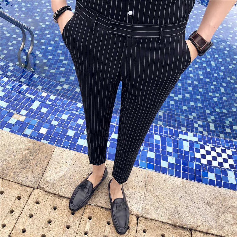 Wiosna Letnia Męska Sukienka Spodnie Casual Slim Striped Garnitur Spodnie Formalne Spodnie Biznesowe Długość kostki Mężczyźni Odzież 29-35 210527